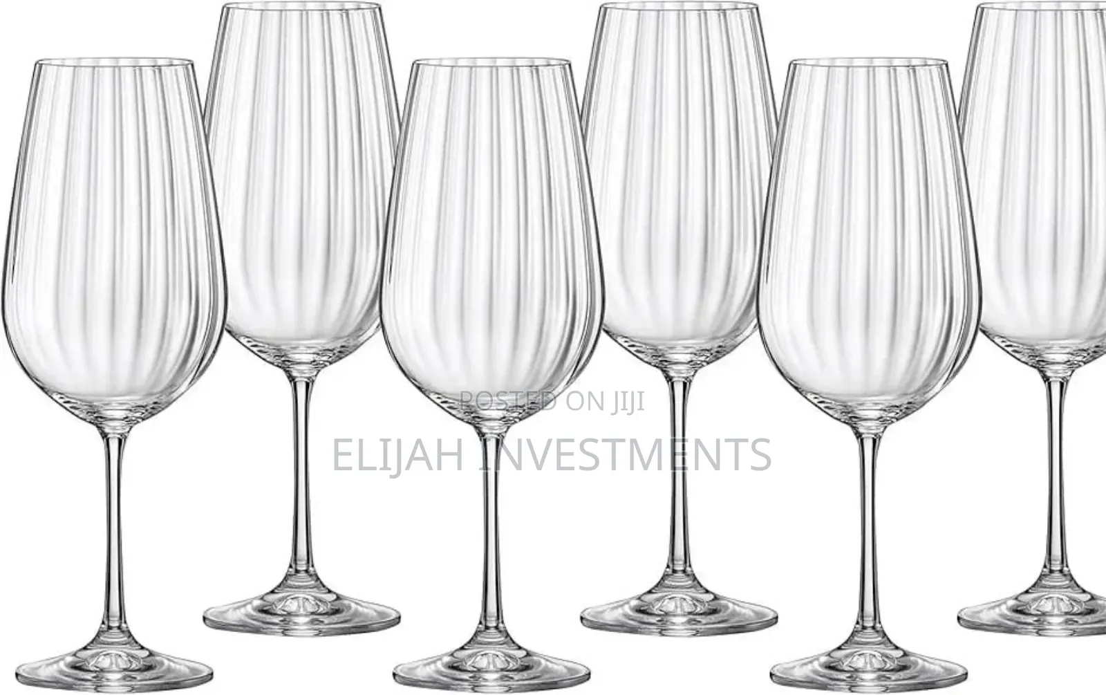 6 Bohemia Crystal Waterfall Optic Wine Glasses