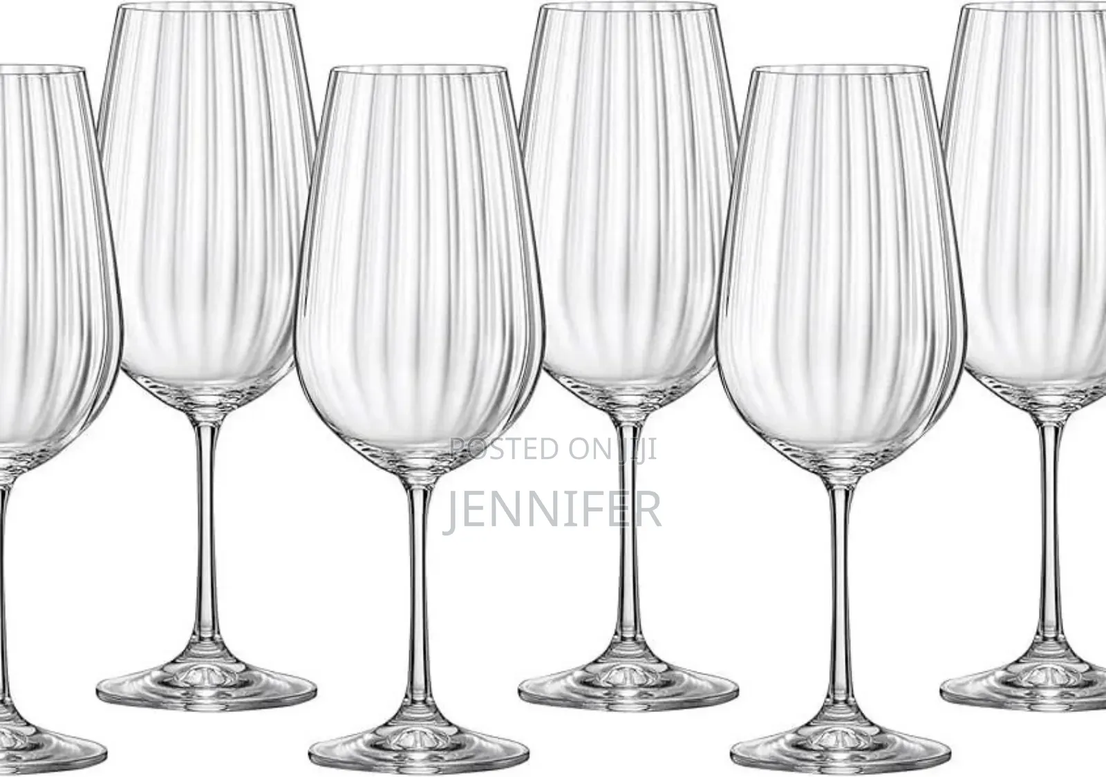 6 Bohemia Crystal Waterfall Optic Wine Glasses