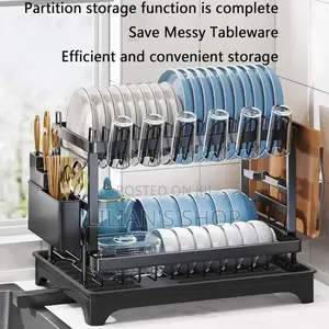 Convenient Folding Two-Tier Dish Drainer With a Removable Tray.