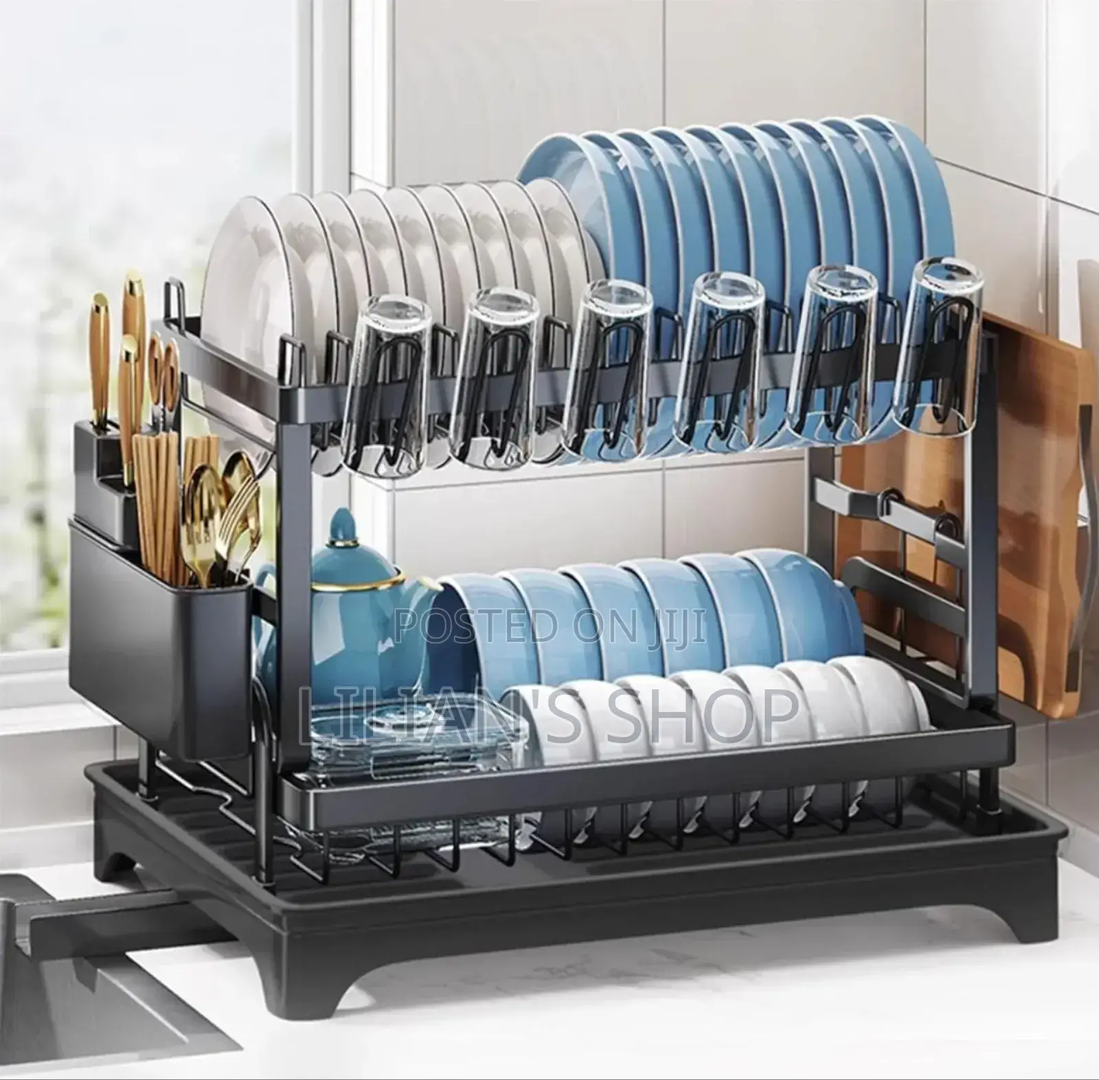 Convenient Folding Two-Tier Dish Drainer With a Removable Tray.