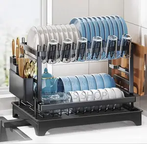 Convenient Folding Two-Tier Dish Drainer With a Removable Tray.