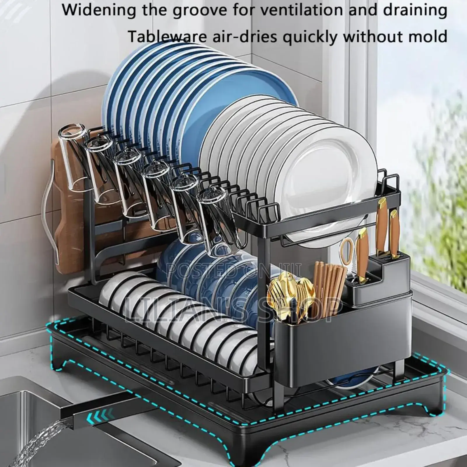 Convenient Folding Two-Tier Dish Drainer With a Removable Tray.