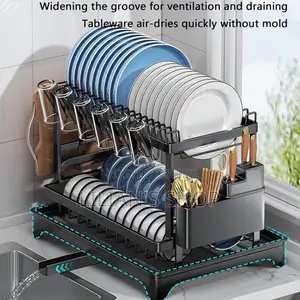 Convenient Folding Two-Tier Dish Drainer With a Removable Tray.