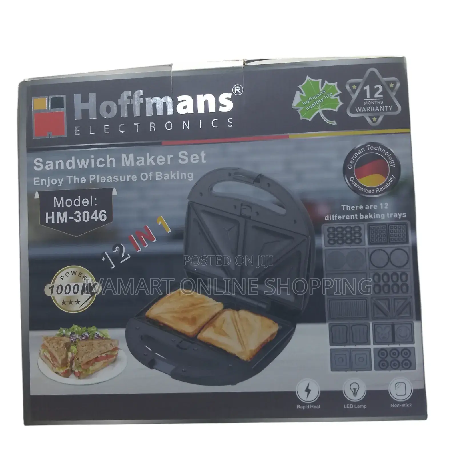 Hoffmans Sandwich Maker Set 12 in 1 (Hm-3046) - 12 Months Warranty