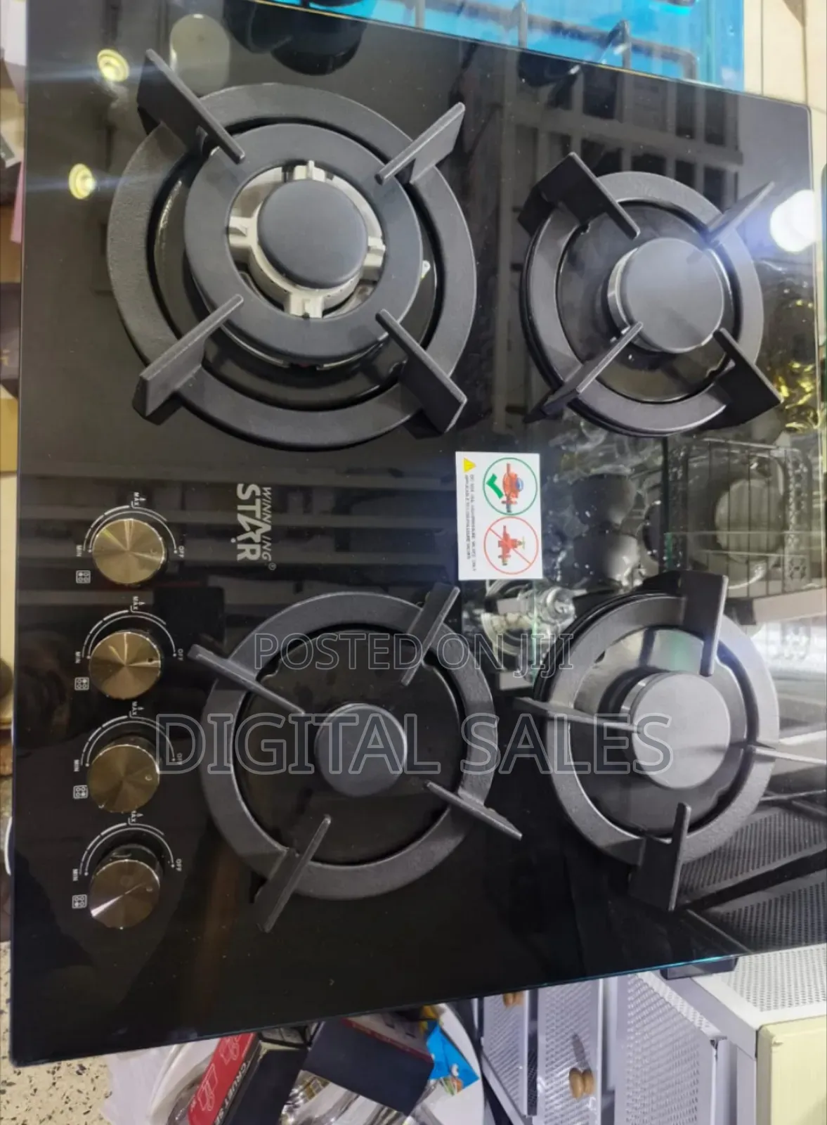 Winningstar 4-Burner Black Tempered Glass Gas Hob.