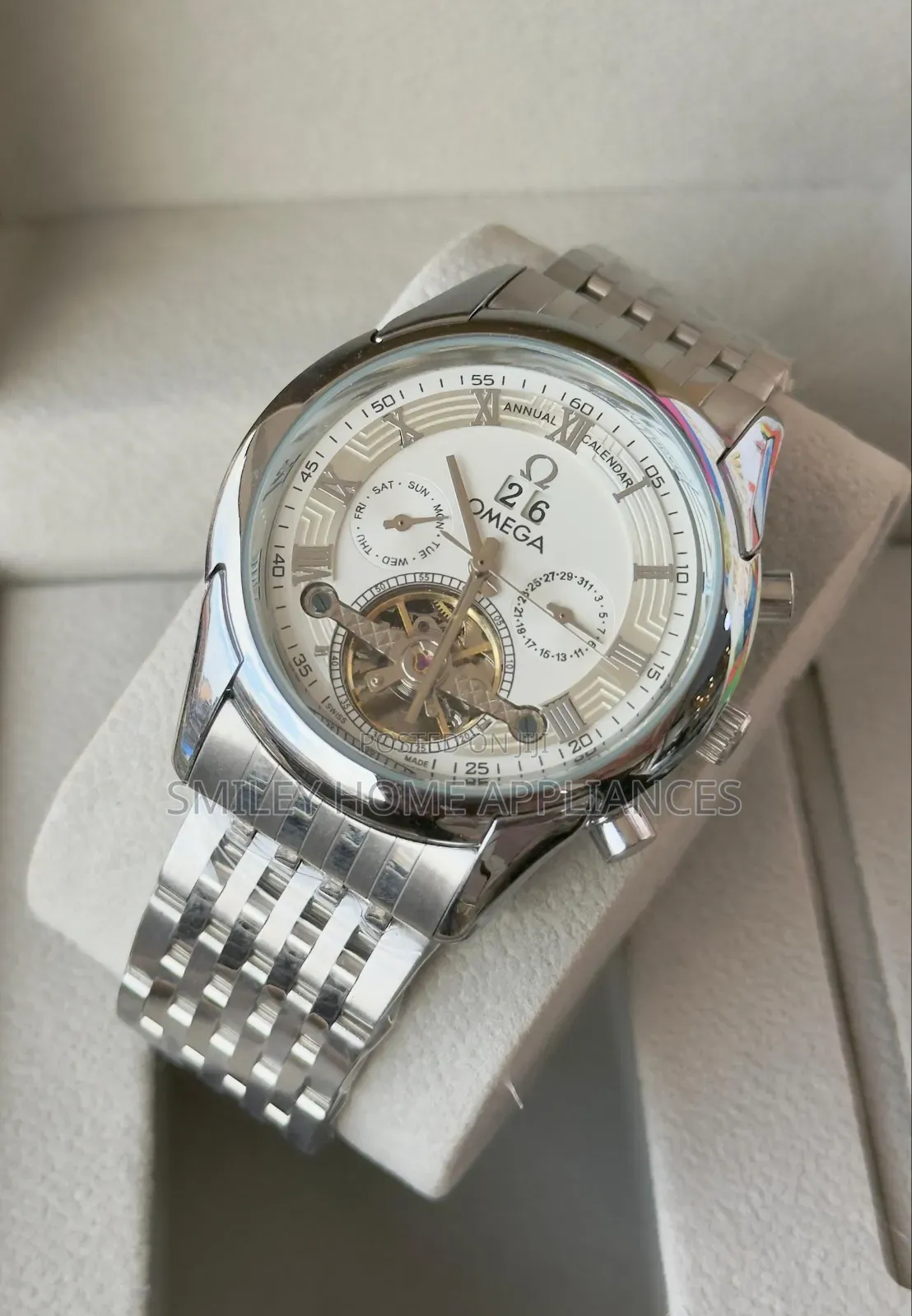 White Face Men's Original Mechanical Silver Strapped Wrist Time Piece
