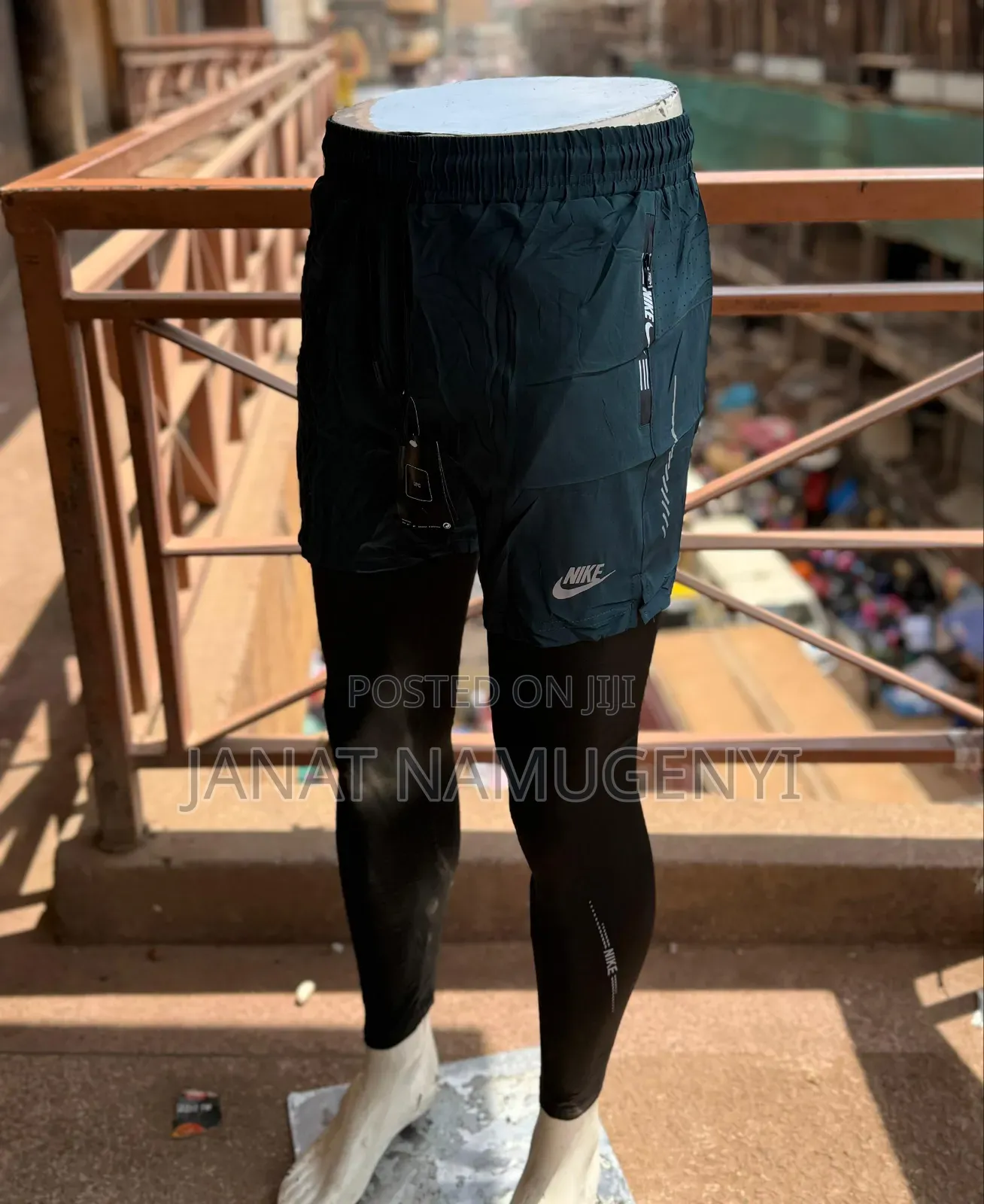Blue Green Gym Shorts With Inside Leggings