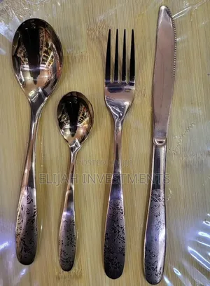 24-Piece Set of Stainless Steel Flatware With an Engraved Floral