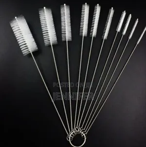 Set of Nylon and Stainless Steel Straw and Tube Cleaning Brushes.