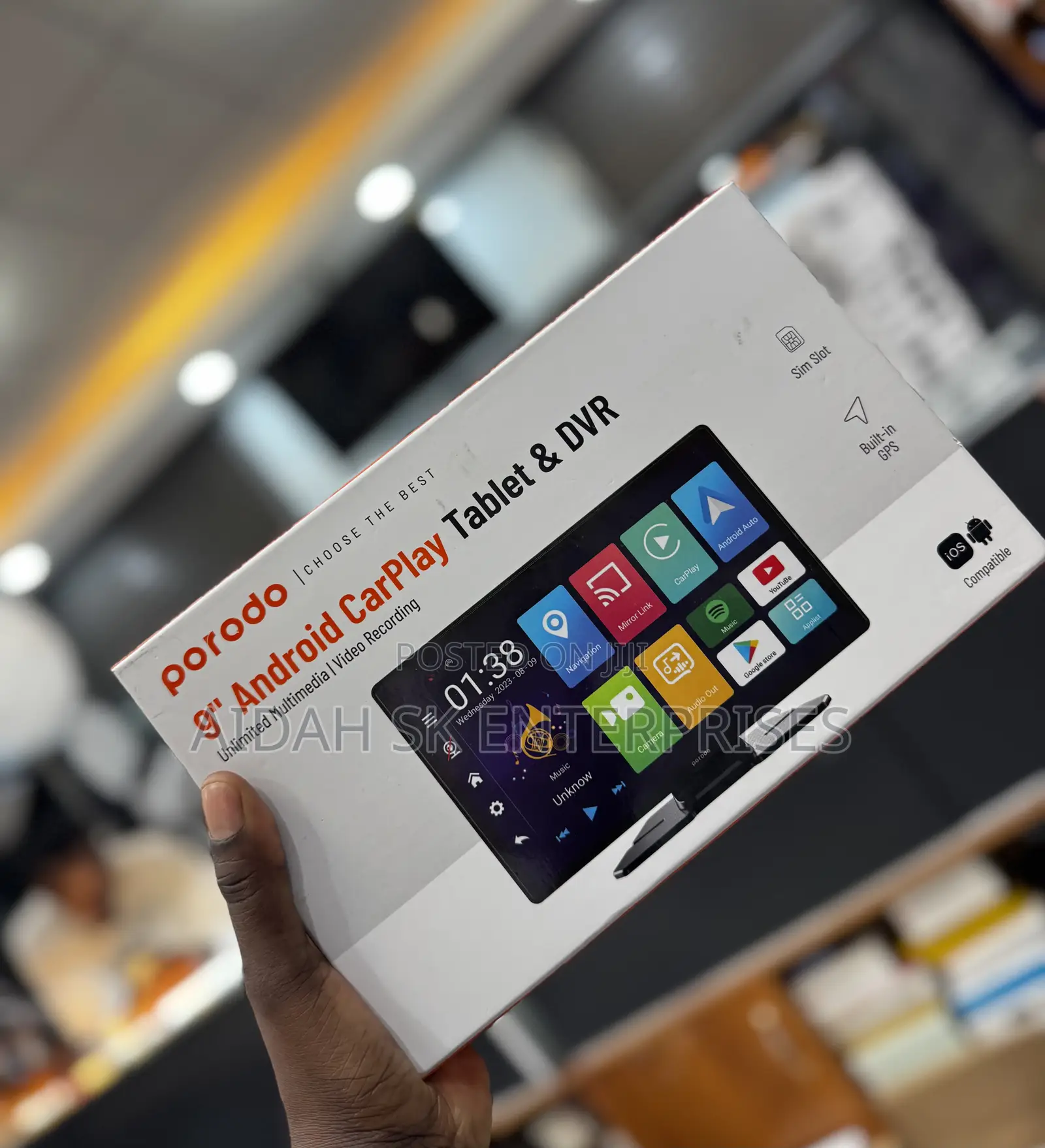 Porodo 9" Android Carplay Tablet Unlimited DVR for Multimedia
