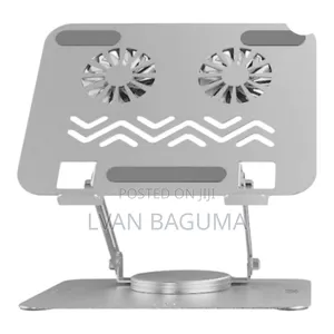 Adjustable Laptop Stand With Dual Cooling Fans – 360° Rotating Base