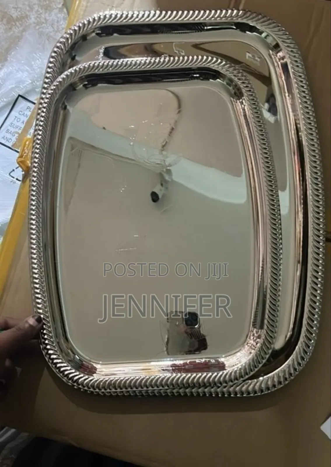 2pcs Stainless Steel or Silver-Plated Serving Trays