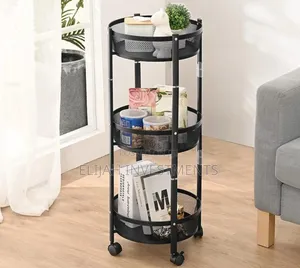 3-Tier Round Foldable Rolling Utility Storage Cart.