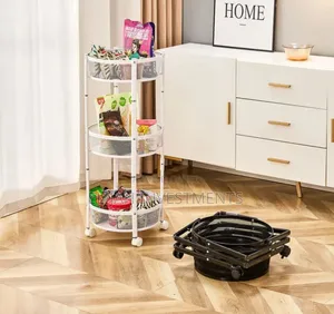 3-Tier Round Foldable Rolling Utility Storage Cart.