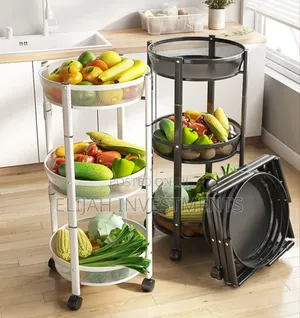 3-Tier Round Foldable Rolling Utility Storage Cart.
