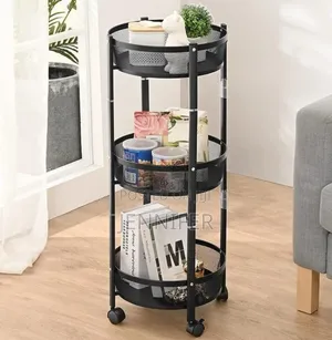 3-Tier Round Foldable Rolling Utility Storage Cart.