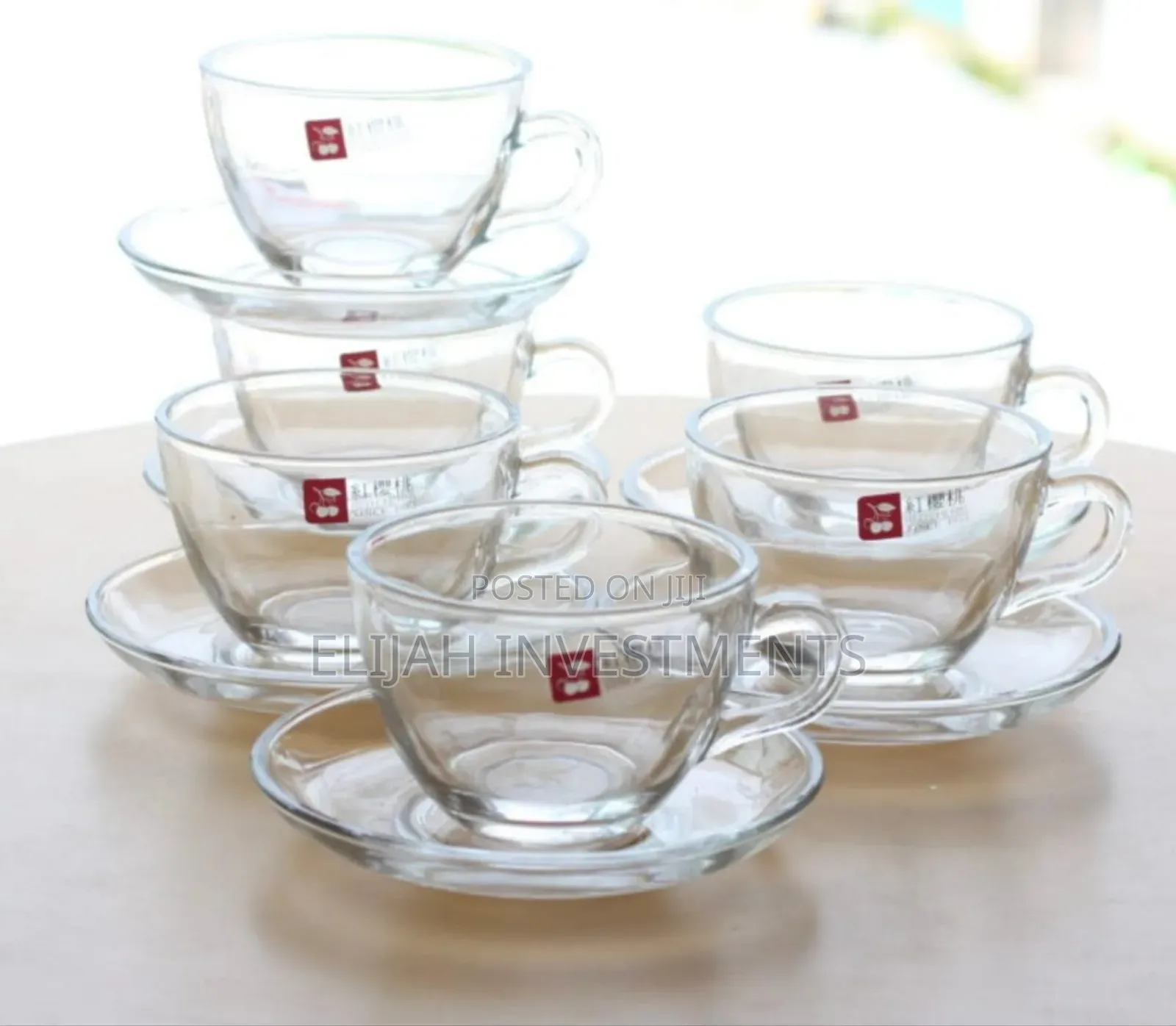 Elegant Clear Glass Tea or Coffee Cups With Matching Saucers