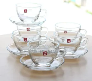 Elegant Clear Glass Tea or Coffee Cups With Matching Saucers