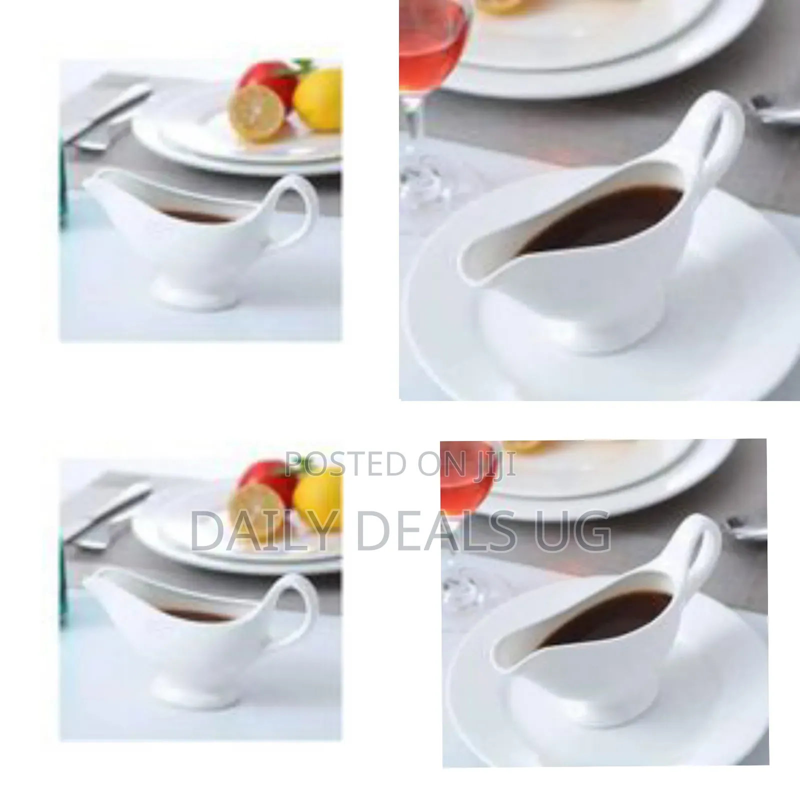 6-Piece Set of Classic White Ceramic Gravy Boats - Multicolor, 100ml
