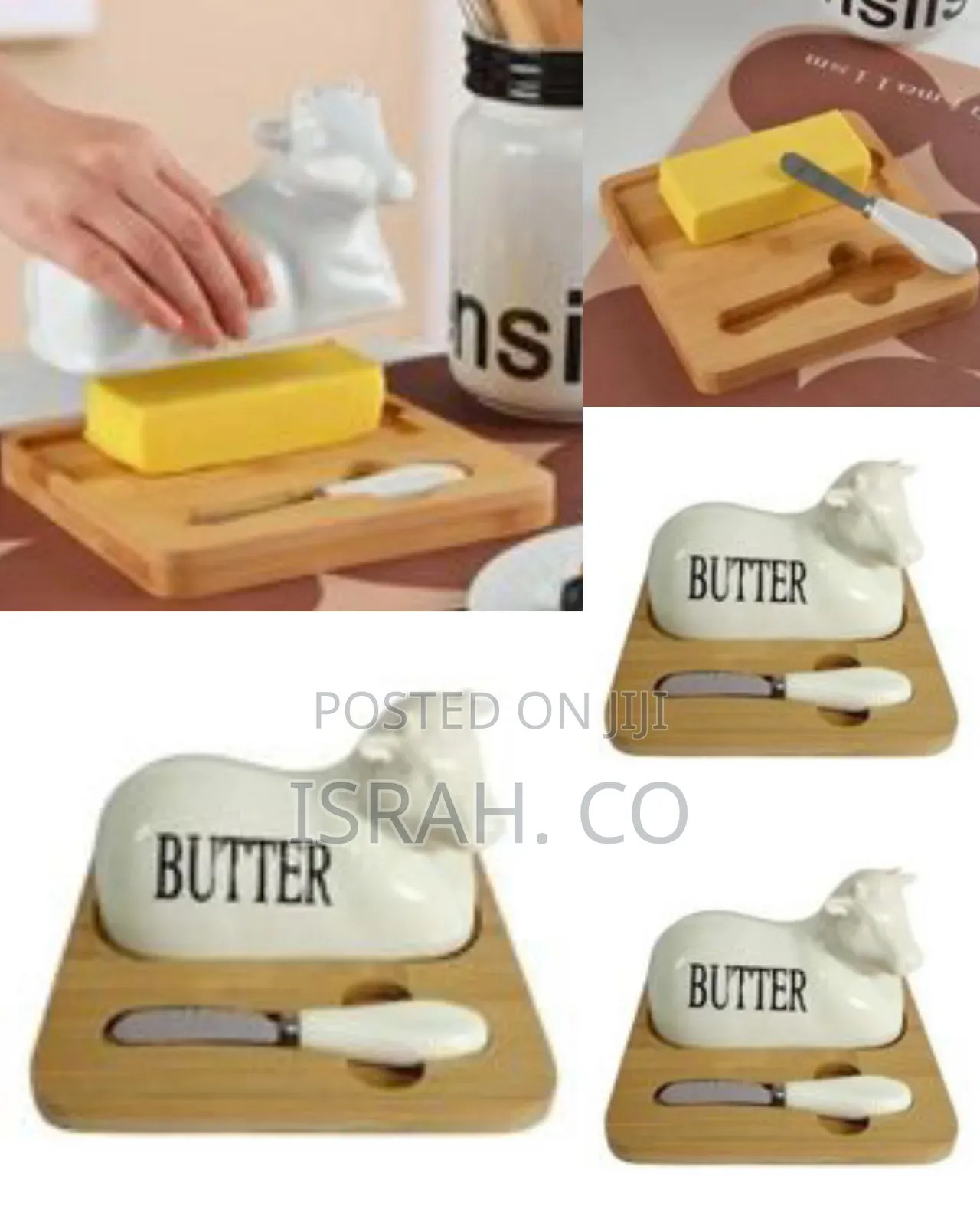 Charming Cow-Themed Ceramic Butter Dish Set With Wooden Base