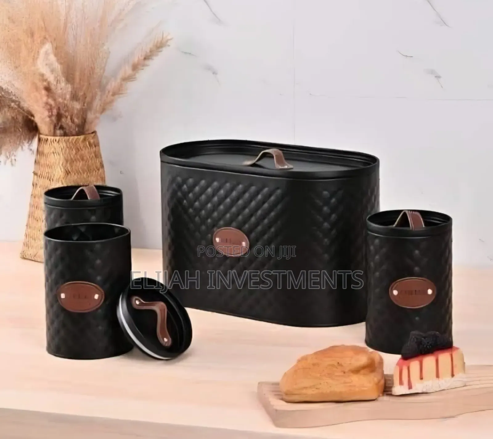 5-Piece Cream/Black Kitchen Storage Canister Set