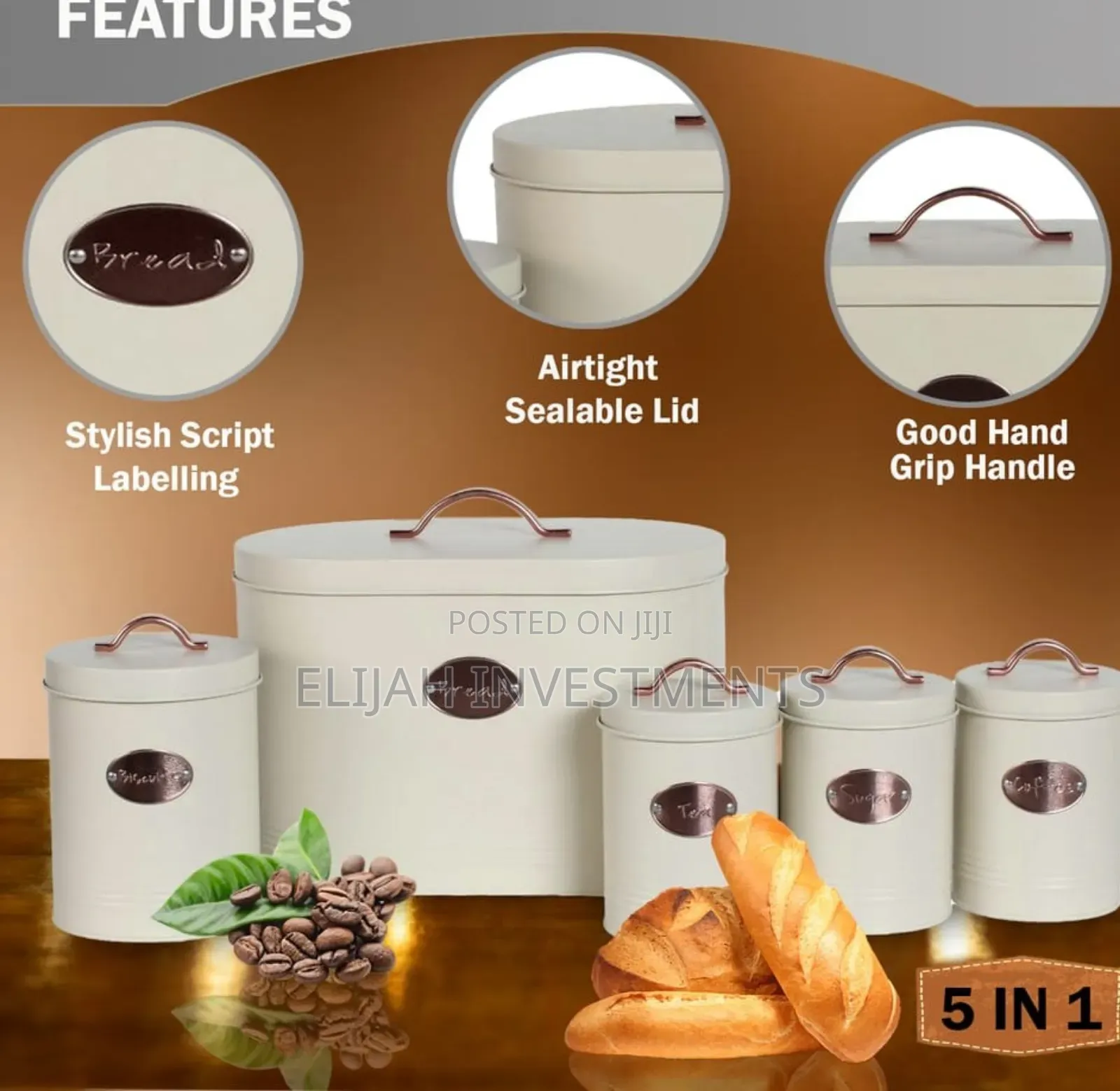 5-Piece Cream/Black Kitchen Storage Canister Set