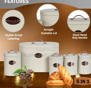 5-Piece Cream/Black Kitchen Storage Canister Set