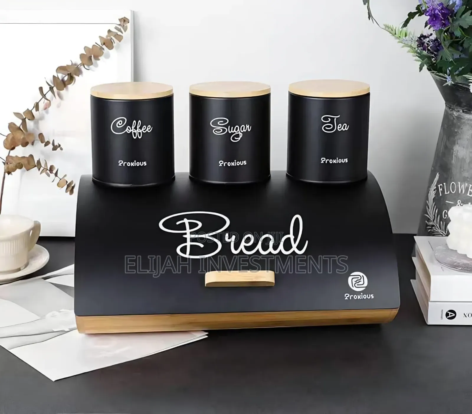 4pc Steel Bread Bin and Canister Set