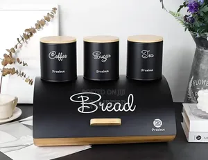 4pc Steel Bread Bin and Canister Set