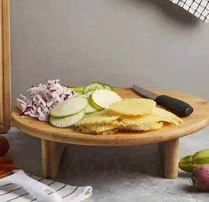 Round, Elevated Bamboo Cutting and Serving Board.