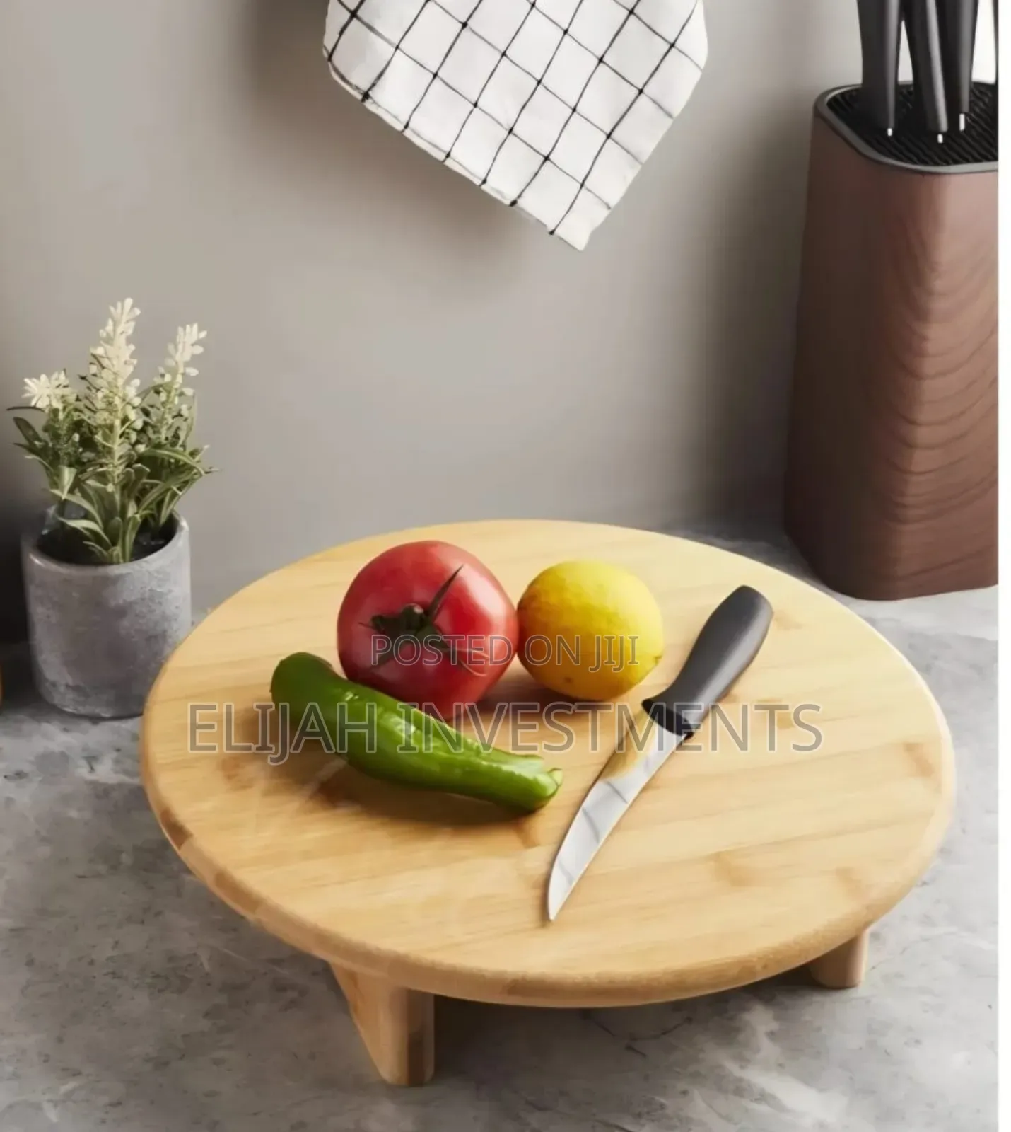 Round, Elevated Bamboo Cutting and Serving Board.