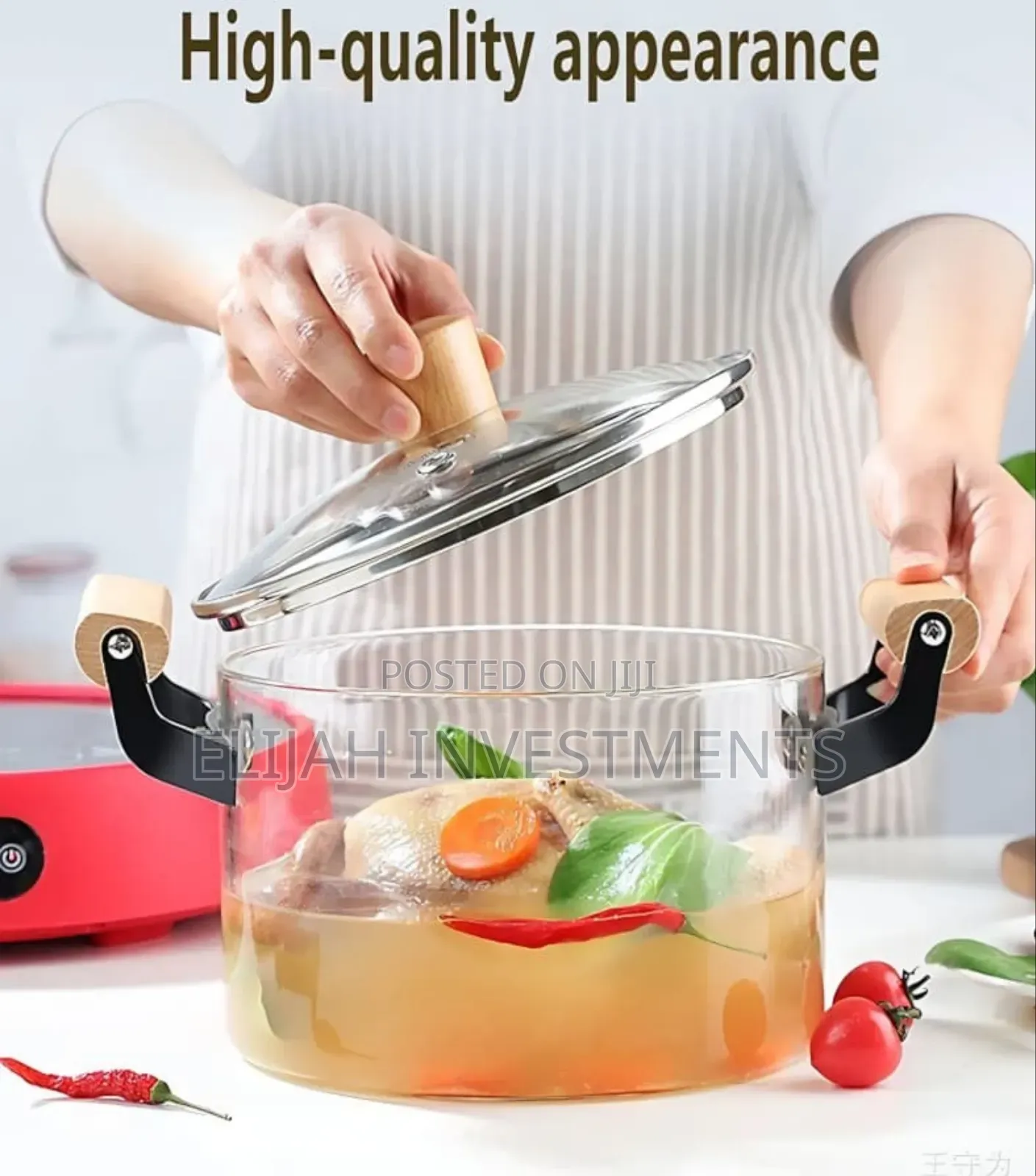 Glass Cooking Pot With Wooden Handle
