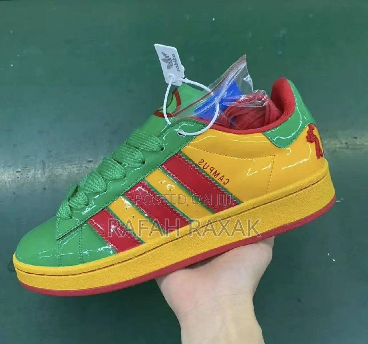Original Adidas Campus Yellow/Red/Green Patent Sneakers