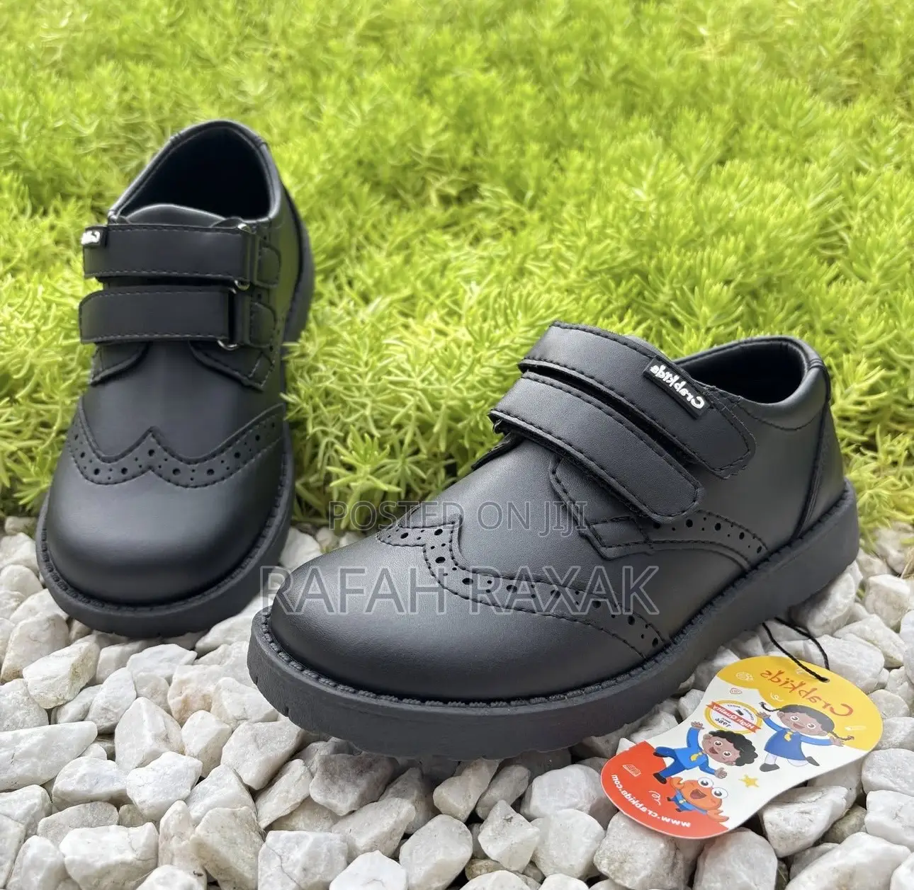Original Crab Kids Black Leather School Shoes