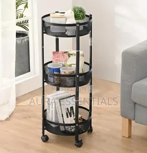 3-Tier Round Foldable Rolling Utility Storage Cart