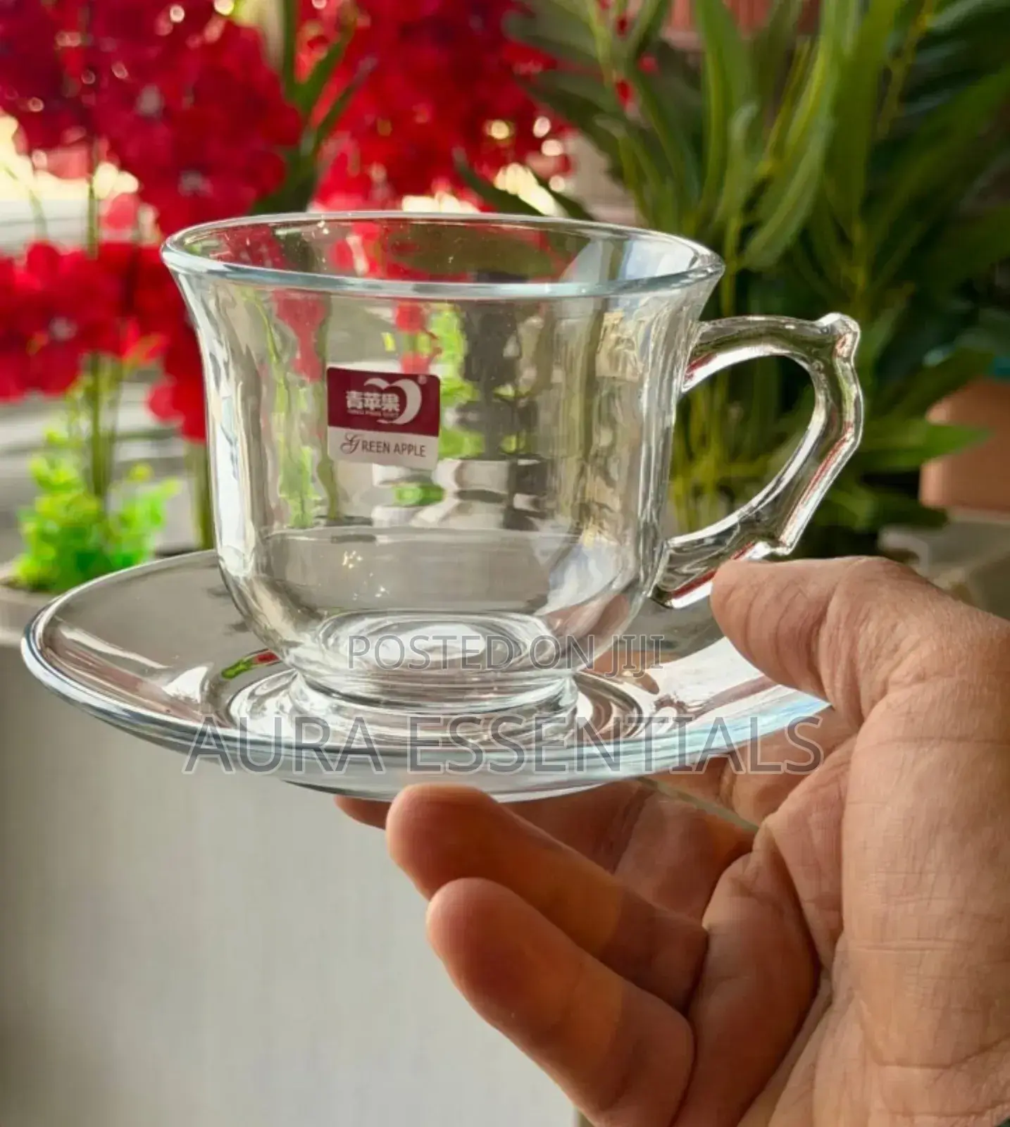 Elegant Clear Glass Tea or Coffee Cups With Matching Saucers