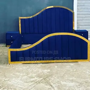Blue and Gold Fabrics Bed