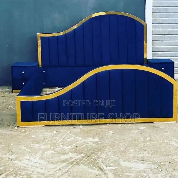 Blue and Gold Fabrics Bed