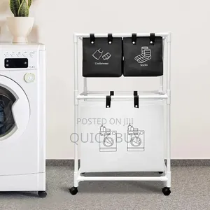 Multi-Functional 3-Tier Rolling Laundry Sorter With Shelves.
