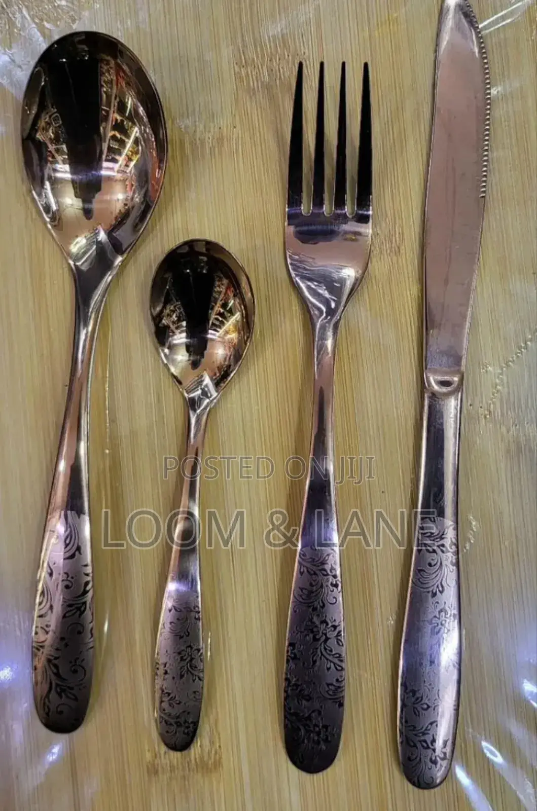 24-Piece Set of Stainless Steel Flatware With an Engraved Floral