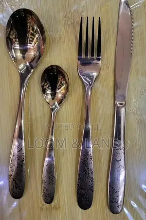 24-Piece Set of Stainless Steel Flatware With an Engraved Floral