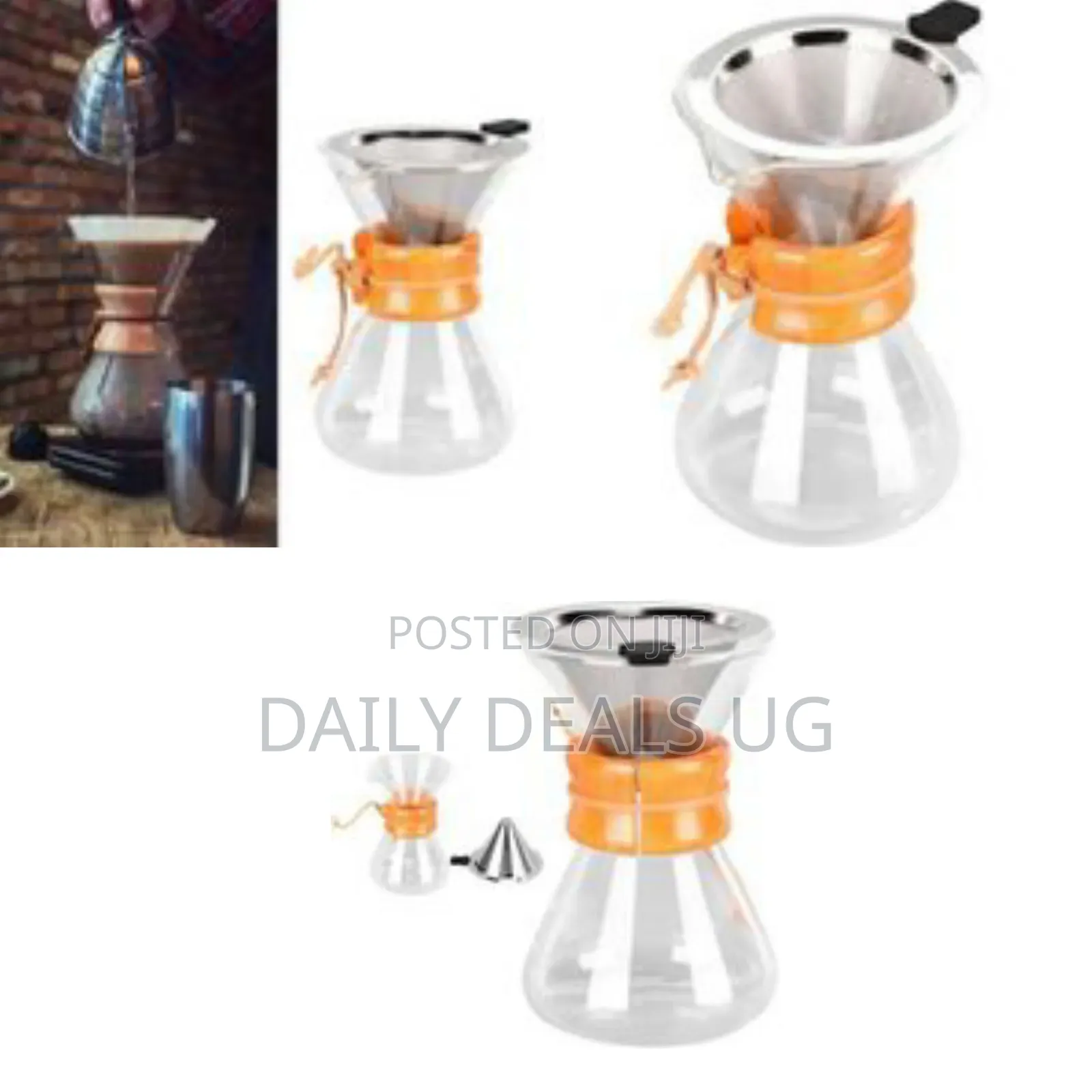Elegant Glass Pour-Over Coffee Maker With Wooden Collar - Multicolor