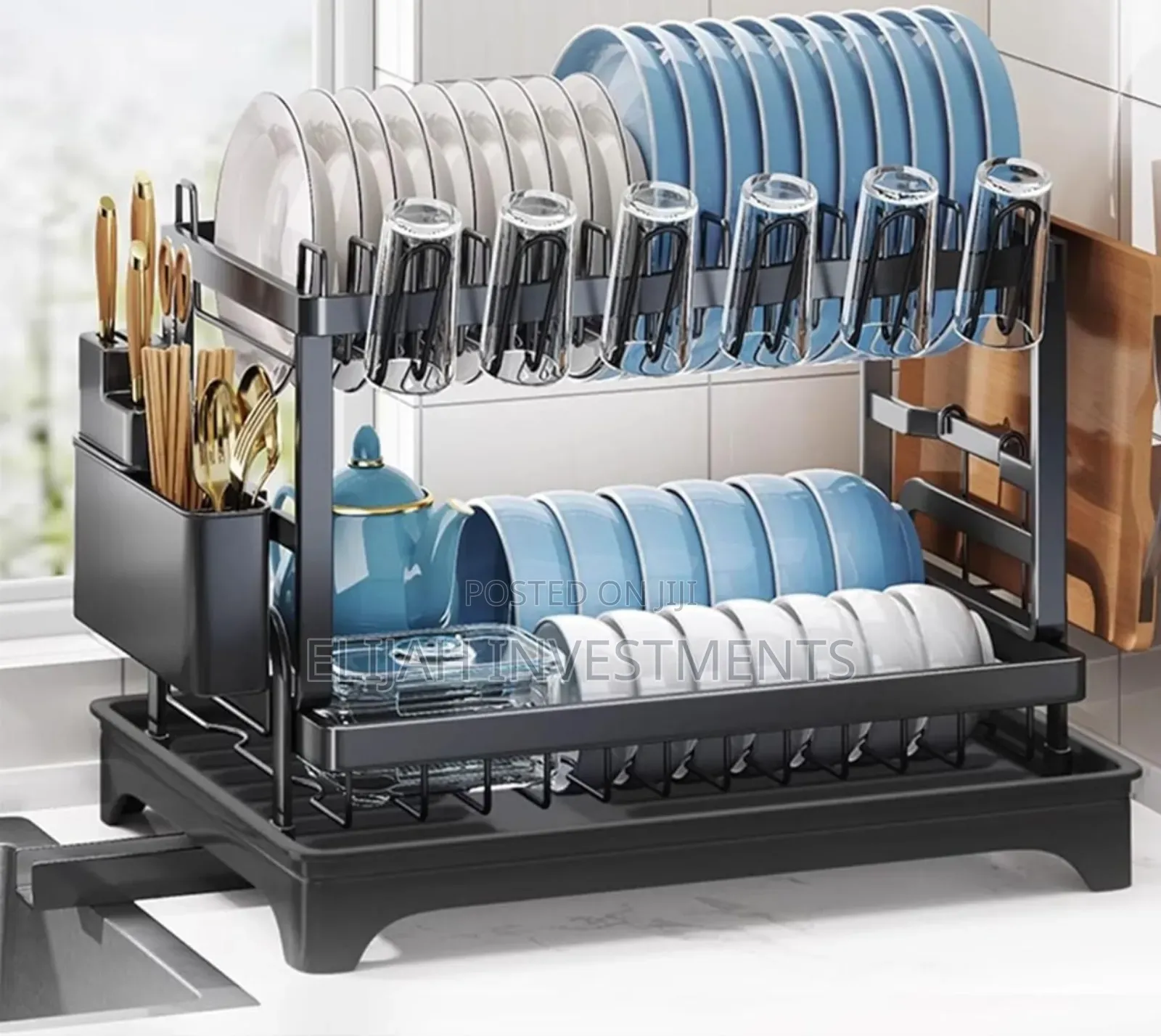 Convenient Folding Two-Tier Dish Drainer With a Removable Tray.