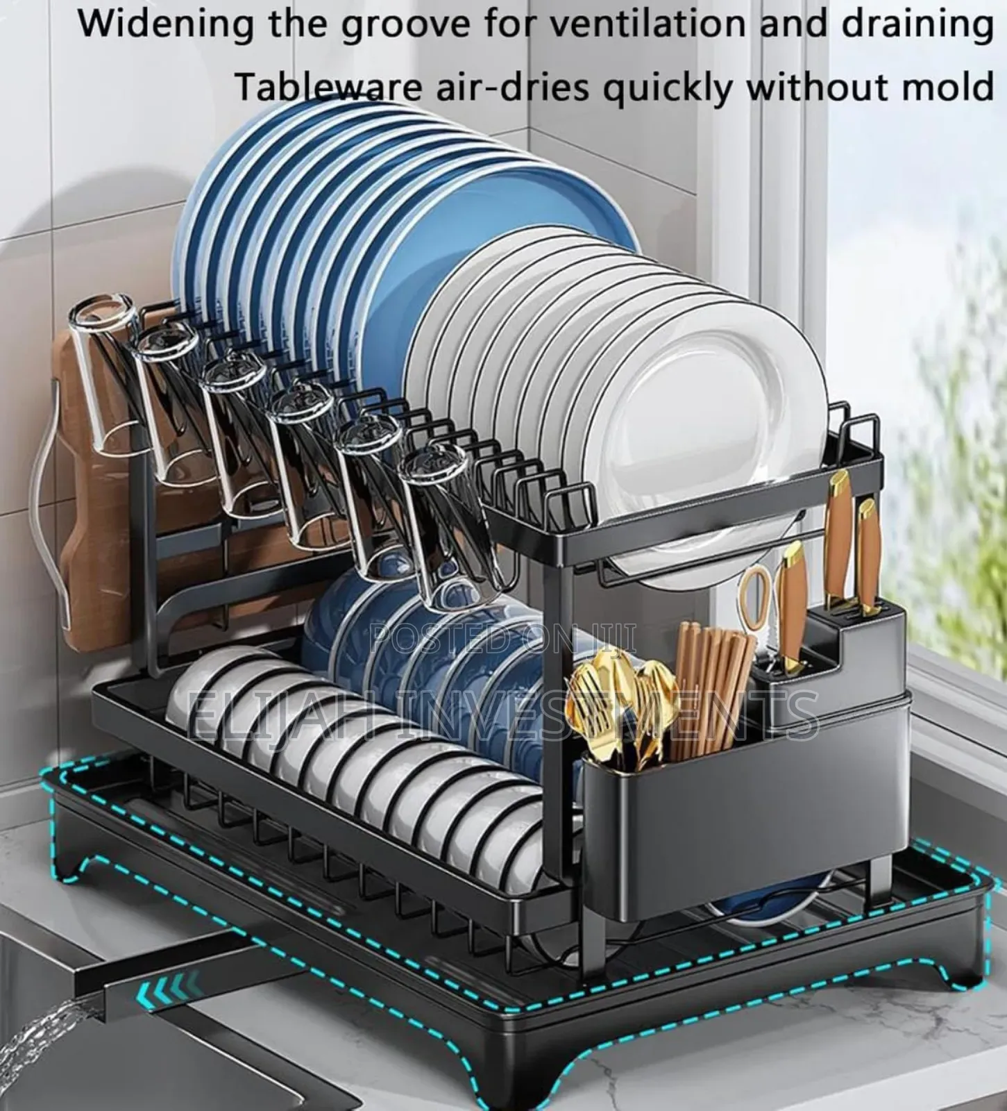 Convenient Folding Two-Tier Dish Drainer With a Removable Tray.