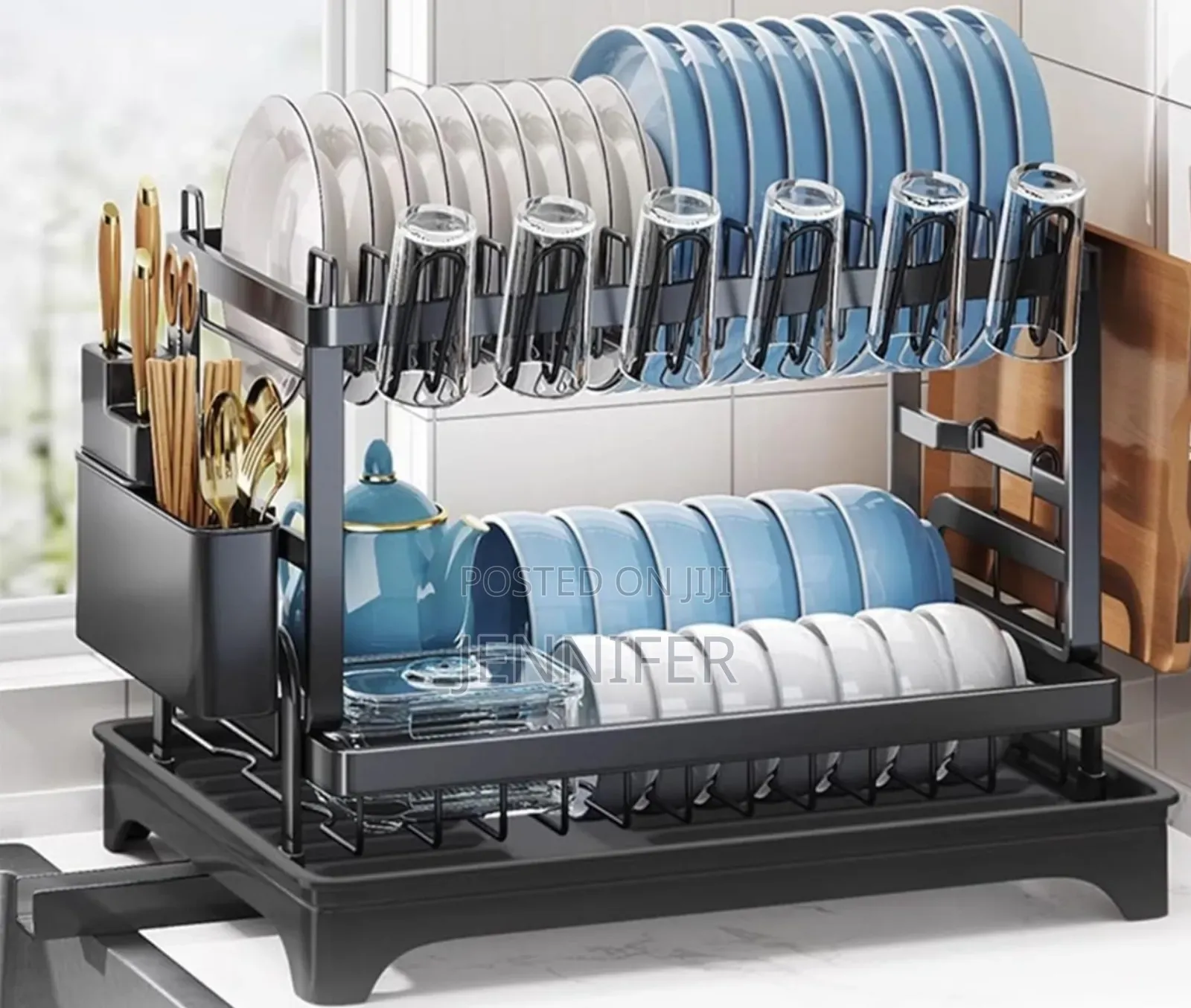 Convenient Folding Two-Tier Dish Drainer With a Removable Tray.