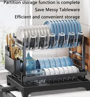 Convenient Folding Two-Tier Dish Drainer With a Removable Tray.