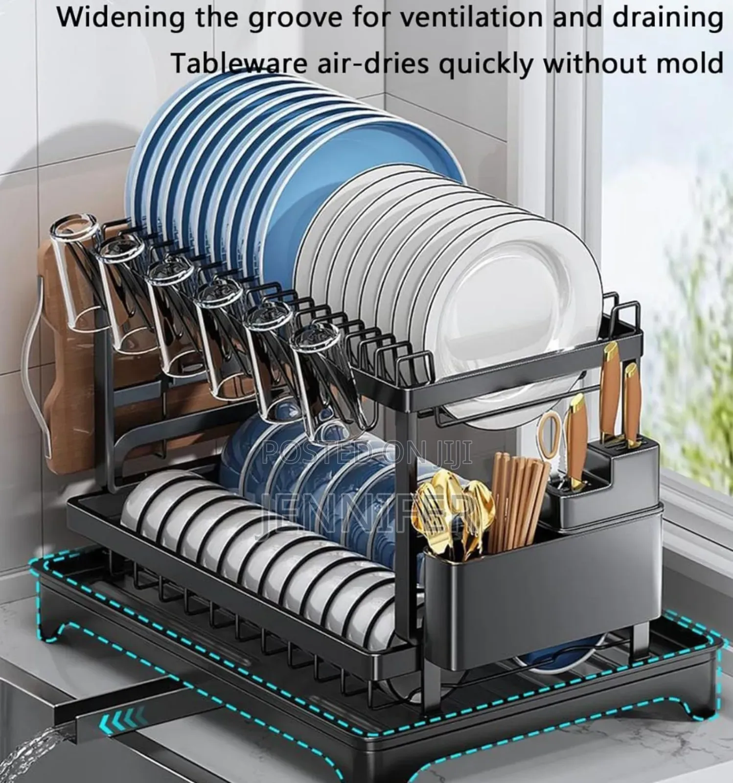 Convenient Folding Two-Tier Dish Drainer With a Removable Tray.