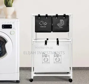 Multi-Functional 3-Tier Rolling Laundry Sorter With Shelves.