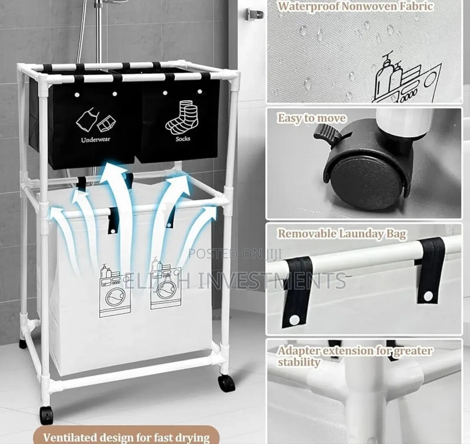 Multi-Functional 3-Tier Rolling Laundry Sorter With Shelves.