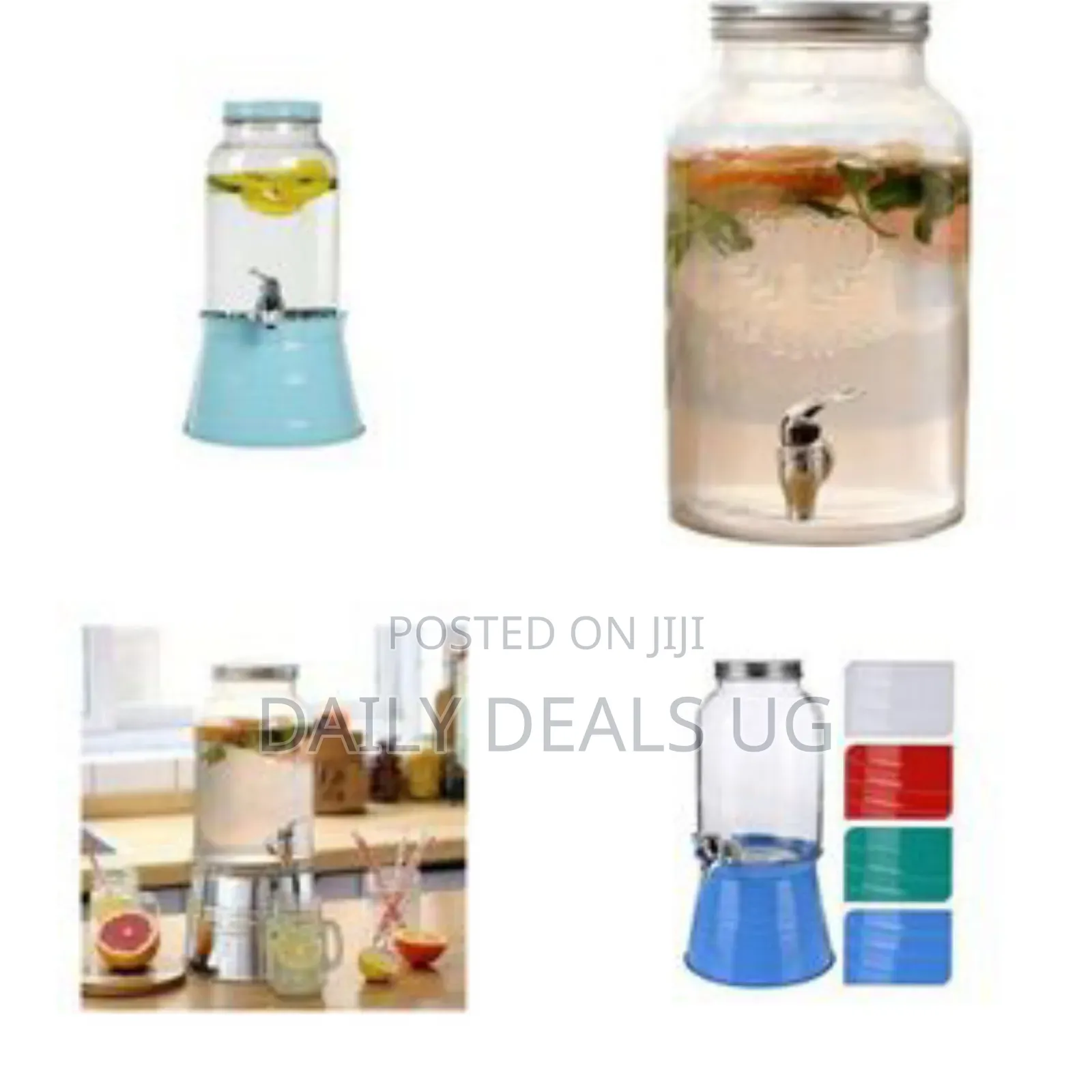 Large Glass Beverage Dispenser With Metal Stand and Spigot -Multicolor